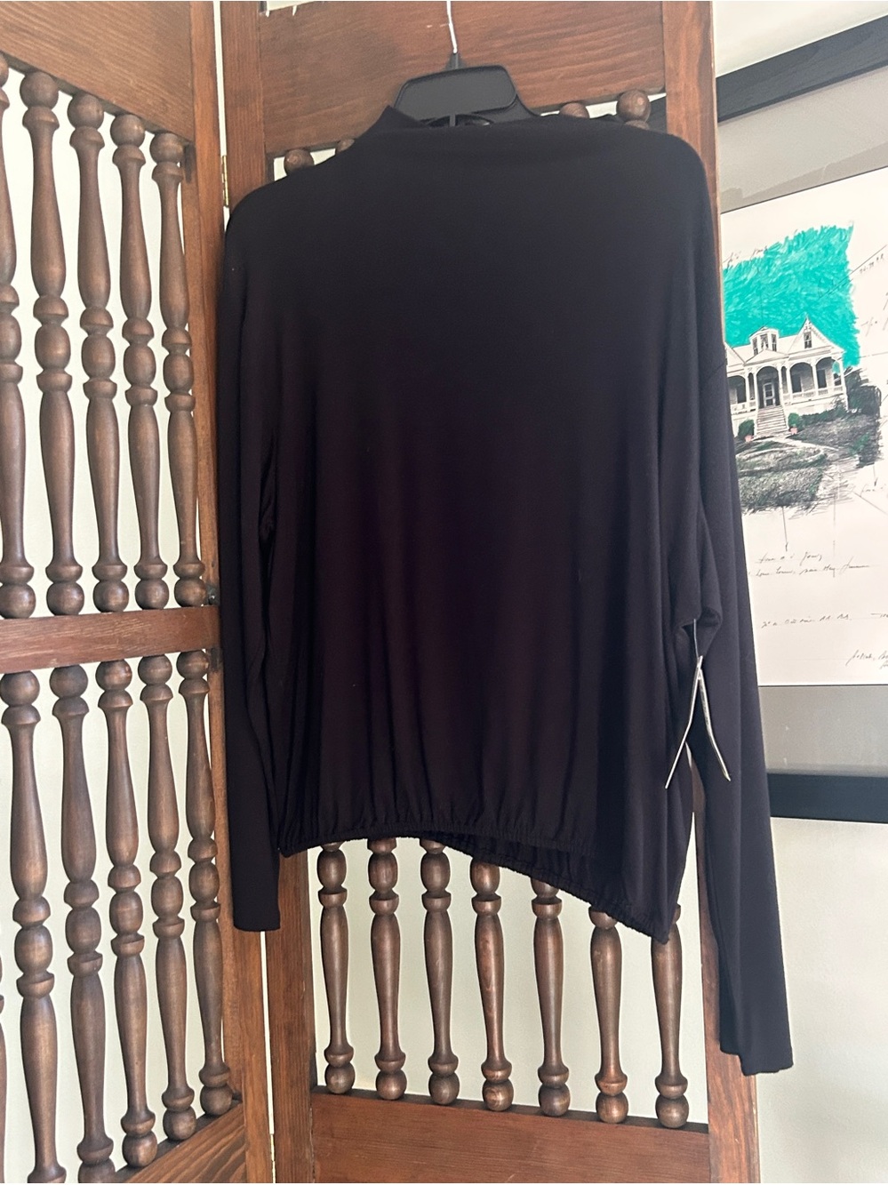 Classic Long Sleeves Mock Neck Blouse in Black Bar III Brand Size Large Women’s